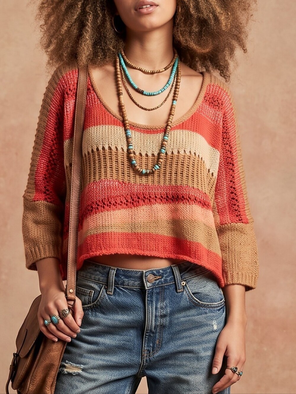 Free People Cropped Striped Knit Pullover Sweater Size Medium